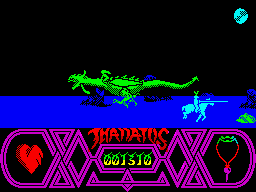 Thanatos (ZX Spectrum) screenshot: Sir Knight!<br> These cavaliers are defending the virgins destined for some sort of sacrifice.