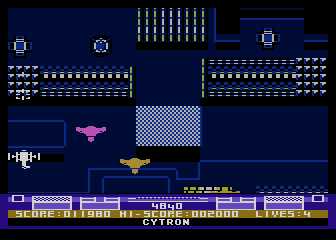 Hawkquest (Atari 8-bit) screenshot: A darker level, some of the same enemies though
