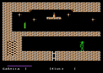 Demon (Atari 8-bit) screenshot: Green dynamite above