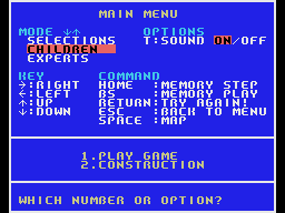 Mole Mole 2 (MSX) screenshot: Main menu