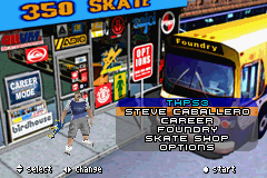 Tony Hawk's Pro Skater 3 (Game Boy Advance) screenshot: Options Screen