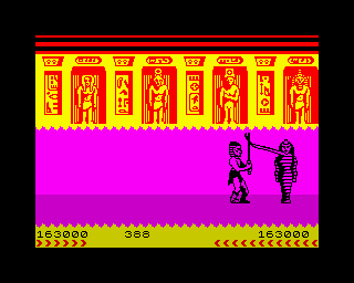 Fighting Warrior (ZX Spectrum) screenshot: Releasing <i>Thaya</i>.<br> Even at this point you have to use your sword with precision. Place it exactly at the position of the loose bonds.