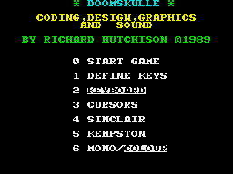 Doomskulle (ZX Spectrum) screenshot: Main menu.