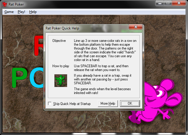 Microsoft Entertainment Pack: The Puzzle Collection (Windows) screenshot: Rat Poker quick help