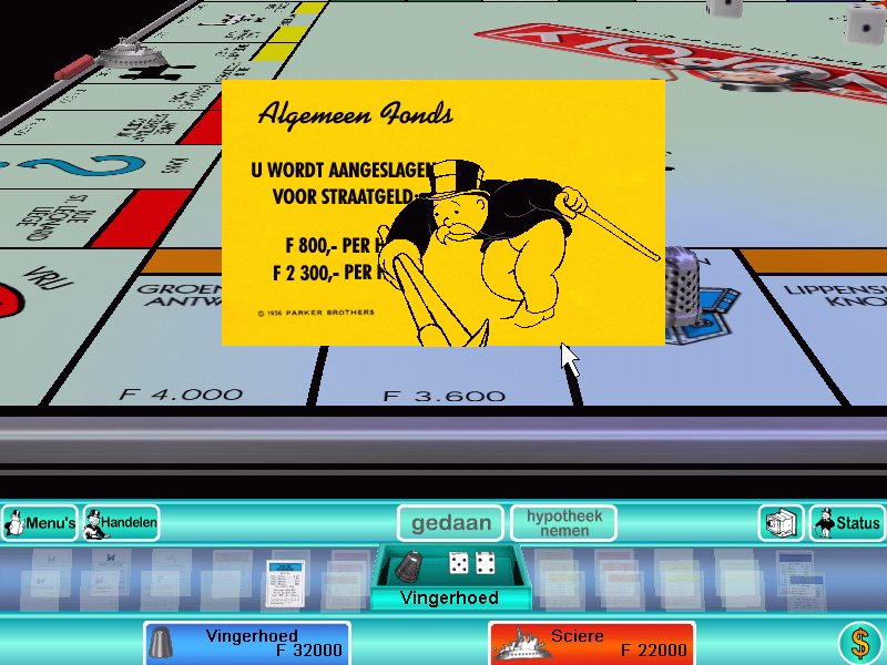 Monopoly (Windows) screenshot: This card is also animated.