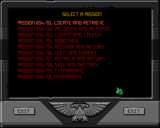 Space Crusade: The Voyage Beyond (Data Disk) (Amiga) screenshot: Mission selection