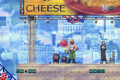 Spider-Man (Game Boy Advance) screenshot: Spider-Man is ready to drop down and rescue that hostage