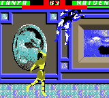 Mortal Kombat 4 (Game Boy Color) screenshot: With a little help of Tanya's uppercut, Raiden goes to the heights.