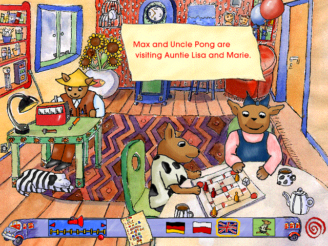 Max and Marie Go Shopping (Windows 3.x) screenshot: Max and Marie at Auntie Lisa's home