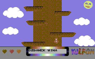 Kulfon w krainie złego demona (Commodore 64) screenshot: Climbing the tree