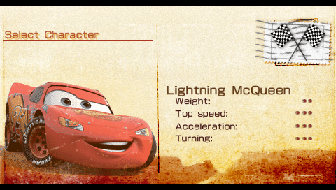 Disney•Pixar Cars (PSP) screenshot: Character select