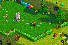 The Lord of the Rings: The Fellowship of the Ring (Game Boy Advance) screenshot: Frodo Running Around the Shire