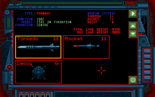 Subwar 2050 (Amiga) screenshot: Selection of weapons