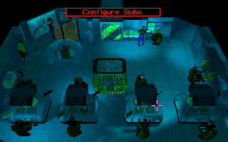 Subwar 2050 (Amiga) screenshot: Main menu in the form of command centre