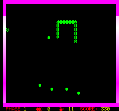 Bombyx (Oric) screenshot: Higher difficulties have balls bouncing around