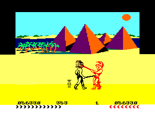Fighting Warrior (Amstrad CPC) screenshot: (Yup, he is being beaten real bad on the face.)