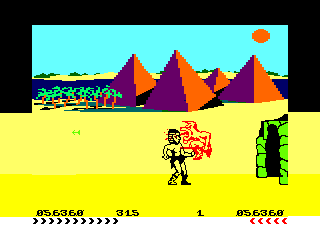 Fighting Warrior (Amstrad CPC) screenshot: This is the gate to the portal triggered by the special magical device.<br> - Ok, ok... I promise the next time I will bring a juicy bone....<br>