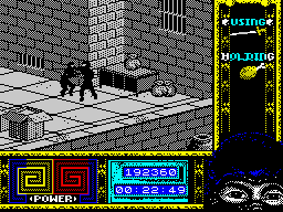 Ninja Remix (ZX Spectrum) screenshot: Level 4, "The Basement": Fight for a chicken III<br> - You shall not have the recipe!