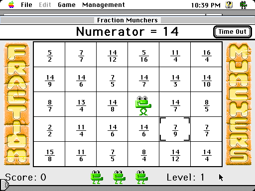 Fraction Munchers (Macintosh) screenshot: Starting out