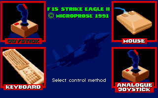 F-15 Strike Eagle II (Amiga) screenshot: Select control method