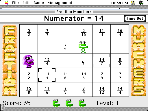 Fraction Munchers (Macintosh) screenshot: Reggie entering