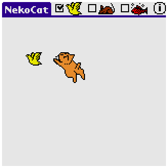 Neko (Palm OS) screenshot: Neko chases the bird.