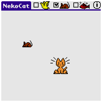 Neko (Palm OS) screenshot: Neko is surprised by a mouse!