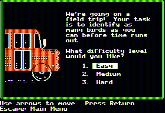 Backyard Birds (Apple II) screenshot: Difficulty selection