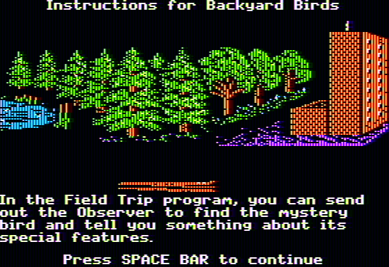 Backyard Birds (Apple II) screenshot: Instructions