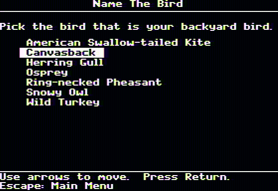 Backyard Birds (Apple II) screenshot: Picking a bird