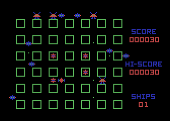 Crossfire (Atari 8-bit) screenshot: Beginning a game (Cartridge version)