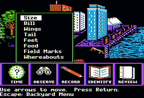 Backyard Birds (Apple II) screenshot: Observable traits