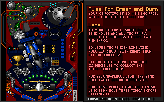 Epic Pinball (DOS) screenshot: Rules of Crash and Burn