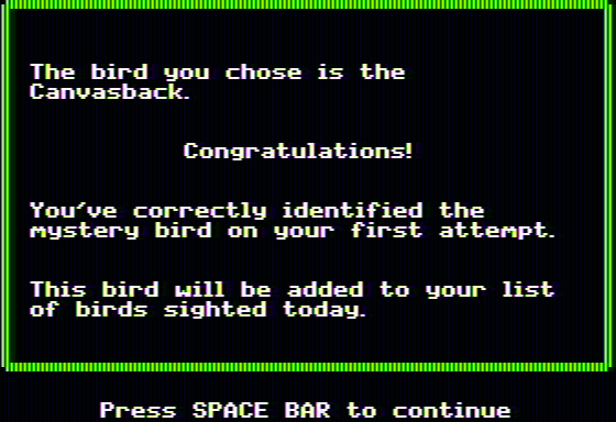 Backyard Birds (Apple II) screenshot: Right choice