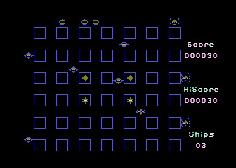 Crossfire (Atari 8-bit) screenshot: Beginning a game (Disk version)