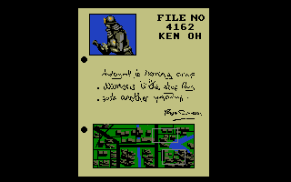 Shinobi (Atari ST) screenshot: Your mission. None of this information is useful save the picture of the boss; however, when you get to him, you will know.