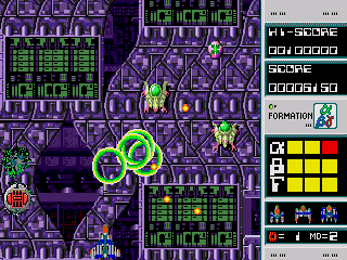 Dangerous Seed (Genesis) screenshot: I am using my 'bomb'. This destroys all enemies on screen.