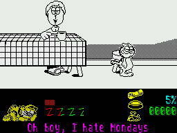 Garfield: Big, Fat, Hairy Deal (ZX Spectrum) screenshot: Odie and Jon both onscreen now