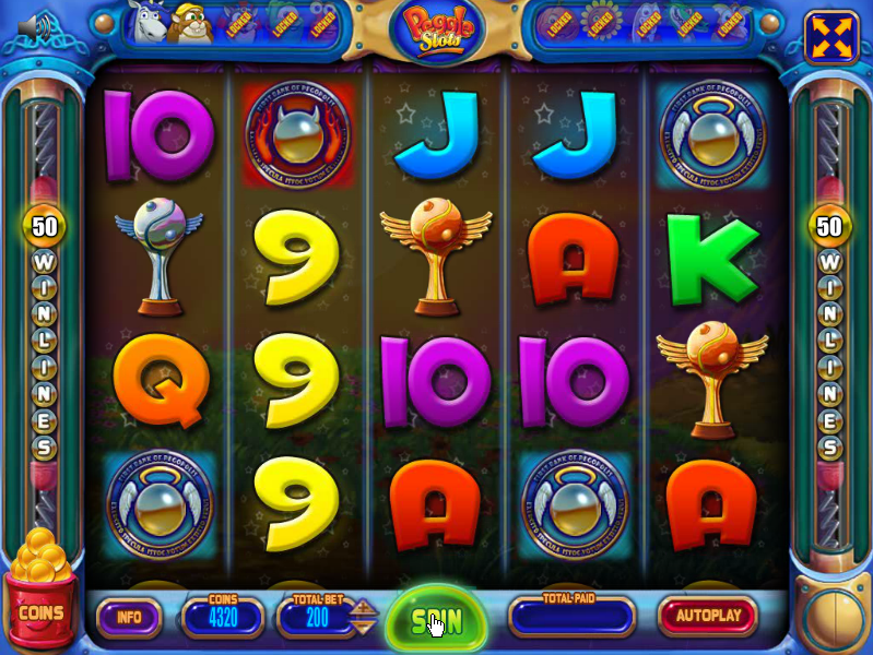 Peggle: Slots (Browser) screenshot: Looks simple enough, but wow--50 paylines!