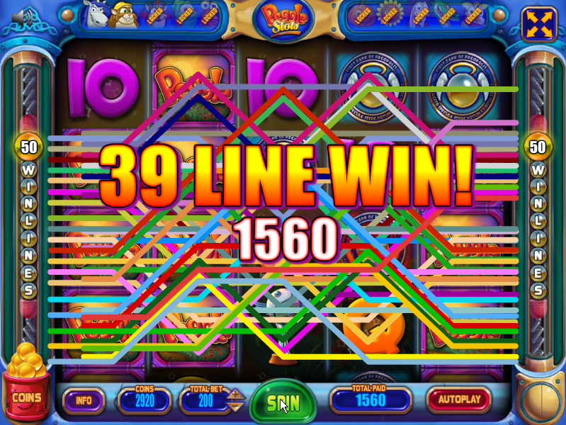 Peggle: Slots (Browser) screenshot: Don't be fooled by the high number of paylines, you'll struggle to make a profit.