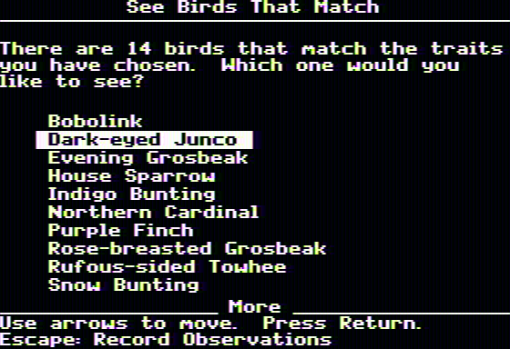 Backyard Birds (Apple II) screenshot: Matching birds