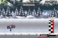 Motocross Challenge (Game Boy Advance) screenshot: The snow didn't fare me well.