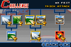 Motocross Challenge (Game Boy Advance) screenshot: The different events in the Challenge mode