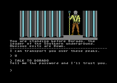 Rebel Planet (Commodore 64) screenshot: Meeting the leader of the resistance!