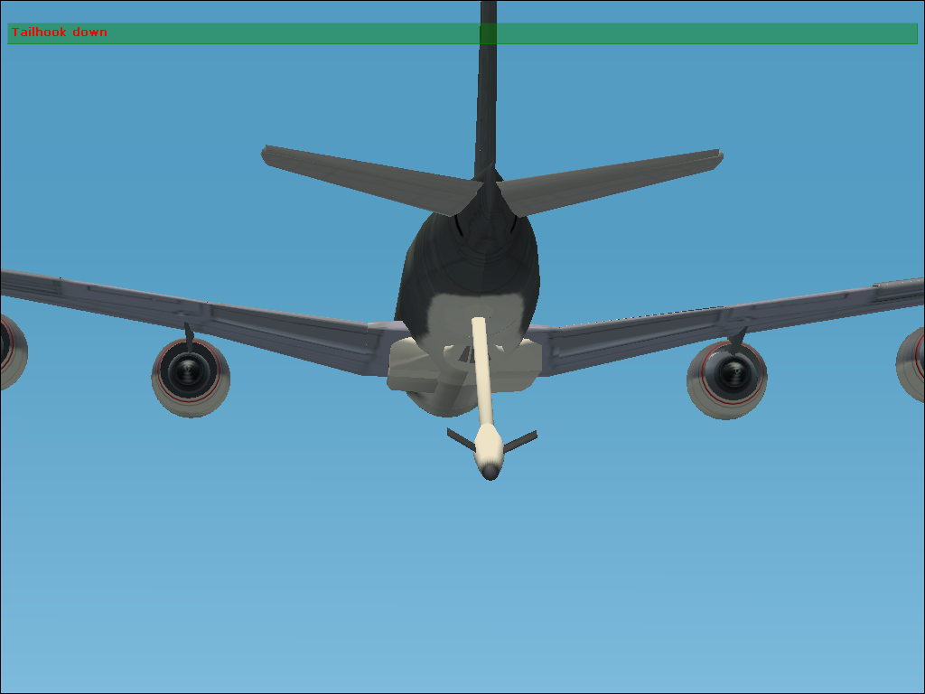 Military Collection (Windows) screenshot: The refuellers boom can be lowered using the 'tailhook' command. There is no way to know the fuel load, or to refuel anyone.