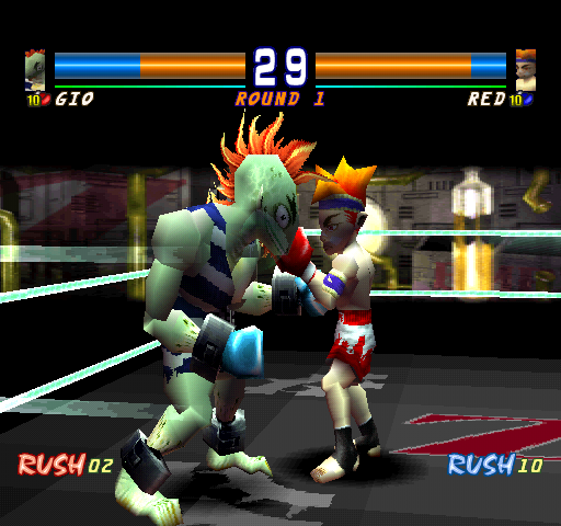 Kickboxing (PlayStation) screenshot: Demo. Gio vs Red.