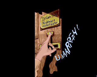Dylan Dog: Through the Looking Glass (Amiga) screenshot: The doorbell lets out a scream