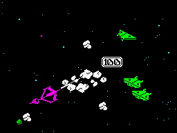 Sigma 7 (ZX Spectrum) screenshot: Stage 1: Phase 1.<br> Points earned during the destruction of the attacking ships.