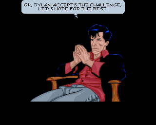 Dylan Dog: Through the Looking Glass (Amiga) screenshot: Dylan mulling things over