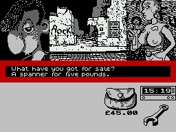 Sidewalk (ZX Spectrum) screenshot: That'll come in handy
